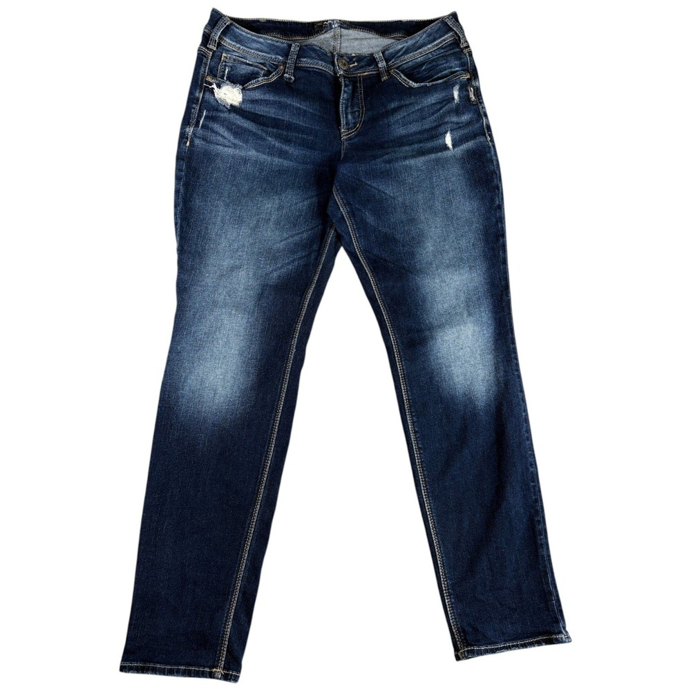 Silver Jeans Sam Straight Leg Womens 14/29 Dark Wash Distressed Midrise Western